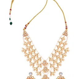 Lila SOHI Gold-Plated Cubic Zirconia	Studded & Beaded Jewellery Set-image-57