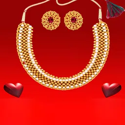 Heer Collection Gold Plated Artificial Beads Studded Thushi Choker Necklace With Earrings-picture-38