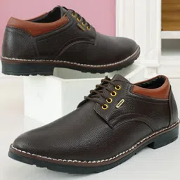 TRM Men Brown Synthetic leather Formal shoes With texture pattern-picture-18