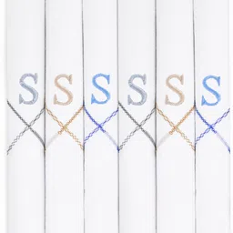 Cotton Square Men's Initial S Embroidered 100% Pure Cotton Handkerchief for Men ["White"] Handkerchief-picture-33