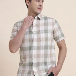 JADE BLUE Gingham Checked Cotton Slim Fit Casual Shirt-picture-15