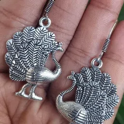 Hardin Style German Silver-Plated Peacock Shaped Oxidised Drop Earrings-image-74