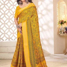 SSHAGUN LIFESTYLE Ethnic Motifs Printed Zari Bandhani Saree image 2