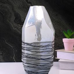Myntra Elegant Homes Ocean Black & White Textured Glass Flower Vase-picture-0