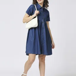 CEFALU Denim Fit & Flare Midi Dress image 2