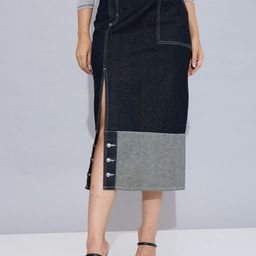 STORMY JEANS Colorblocked Split Stitch A-Line Denim Midi Skirt-picture-13