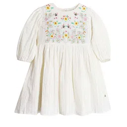 Cherry Crumble Girls Floral Embroidered Puff Sleeves Fit & Flare Knee Length Dress image 1