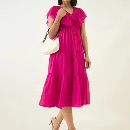 aayu Flared Sleeve Georgette Fit & Flare Midi Dress image 3