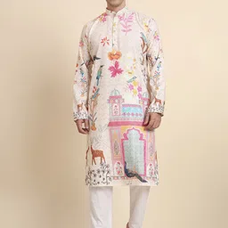 House of Pataudi Floral Printed Chikankari Pure Cotton Straight Kurta-image-80