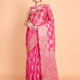 Areca Designer Ethnic Motifs Zari Organza Banarasi Saree image 1