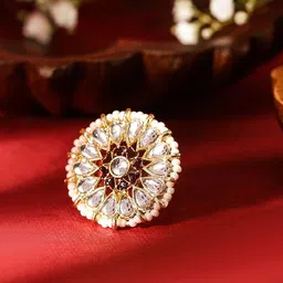 Priyaasi Gold-Plated Kundan Studded & Pearl Adjustable Finger Ring-image-29