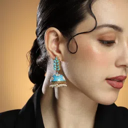 SOHI Gold-Plated Dome Shaped Stone Studded Meenakari Jhumkas Earrings-picture-40