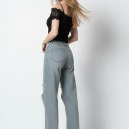 ZUYA Women Wide Leg High-Rise Highly Distressed Light Fade Jeans image 4