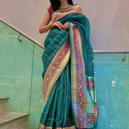 Vidula Fashion Striped Woven Design Zari Saree-image-89