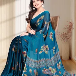 SUPERLAXMI Pure Chiffon Floral Printed Saree With Unstitched Blouse Piece image 2