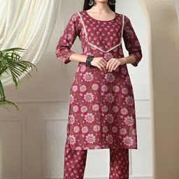 KALINI Women Floral Printed Regular Pure Cotton Kurta with Trousers-picture-33