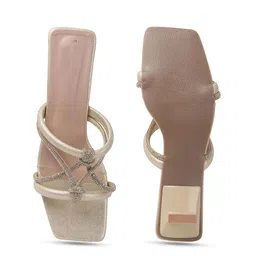 TRYME Women Embellished Square-Toe Kitten Heeled Open Back Heels image 3