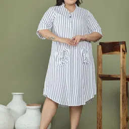 theRebelinme Plus Size Striped A-Line Dress image 1