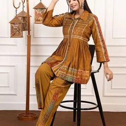 KIDAR Printed Shirt Collar Tunic & Trouser Co-Ords Set image 2