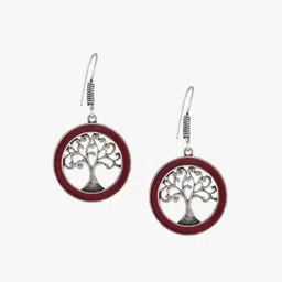 Sangria Silver-Plated Oxidised Circular Drop Earrings image 2