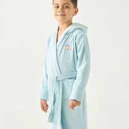 Juniors by Babyshop Boys Embroidered Cotton Hooded Robe with Tie-Up Belt & Pockets-image-36