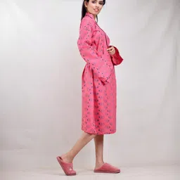 CLYMAA Pink Pure Cotton Maxi Printed Nightdress-image-2