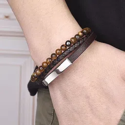 Jewels Galaxy Men Leather Silver-Plated Bracelet-picture-33