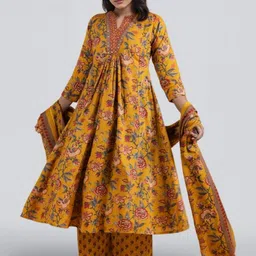 SZN Women Floral Printed Angrakha Pure Cotton Kurta with Palazzos & With Dupatta image 2