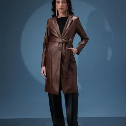 bebe PU Longline Coat With Detachable Faux Fur Collar & Belt image 4
