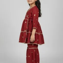 Biglilpeople Girls Ethnic Motifs Printed Tiered Pure Cotton Kurta with Sharara image 5