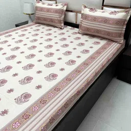 Pure Decor White & Pink Floral Pure Cotton 400 TC Queen Bedsheet Set 2.28 m x 2.54 m image 4