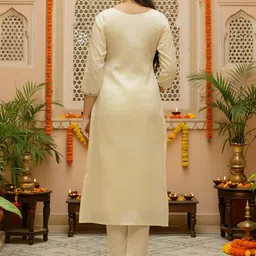 KALINI Women Cream Self Design Silk Blend Kurta Sets image 5