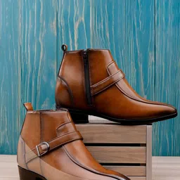 Bxxy Men 9 Cm Hidden Height Increasing Block-Heeled Buckle And Zip Formal Boot-picture-20