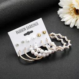 Zaphariq Set Of 6 Gold-Plated Pearls Beaded Spherical Studs-picture-16