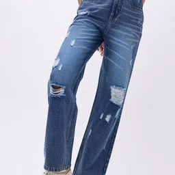 PUELLA Women Straight Fit High-Rise Mildly Distressed Jeans-picture-12