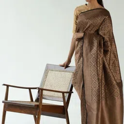 CaniBani Ethnic Motifs Zari Silk Blend Banarasi Saree-picture-33