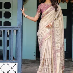 ALMAARI FASHION Ethnic Motifs Pure Cotton Kanjeevaram Saree And Unstitched Blouse image 3
