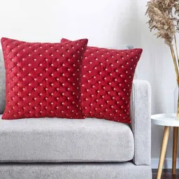 Vinayaka Fab Red And Gold-Toned 2 Pieces Embroidered Velvet Square Cushion Covers-image-96