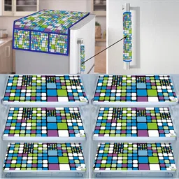 E-Retailer 8Pc Blue & White Printed Waterproof 3-Layered Refrigerator Covers With Pockets-picture-41