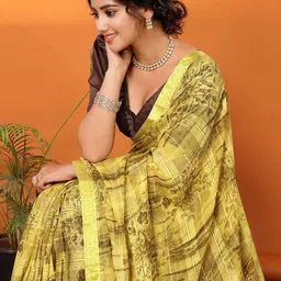 Lookmark Pure Georgette Designer Saree With Unstitched Blouse Piece image 5