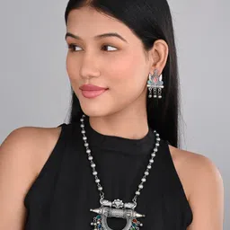 Anvik Silver-Plated Stone-Studded & Beaded Jewellery Set image 4