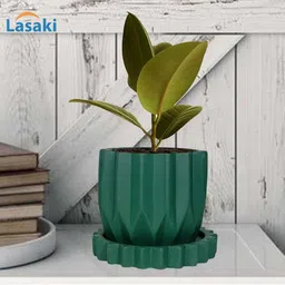 LASAKI Green Ceramic Planter With Plate image 3