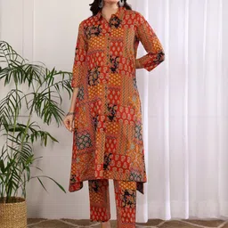 YASH GALLERY Women Ethnic Motifs Printed Regular Patchwork Kurta with Trousers-picture-28