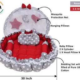 ad global Multicolor 3 Pillow with Mosquito Protection Net & Round Shape Cotton Baby Bed CONVERTIBLE NA image 5