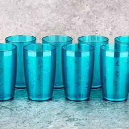 slikvita (Pack of 8) 100% Unbreakable Curved ShapePrism Pattern Water Juice Drinking Sky Blue Colored Glass Set Water/Juice Glass-picture-26
