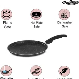 palomino Aluminium Non-Stick Tawa | Dosa Tawa/Pan | Pancake Pan | Griddle | Non-Induction Cookware | Non-Stick Flat Tava/Tawa | Heavy Duty Griddle (Black, 28CM, Non-Induction Base) Tawa 28 cm diameter image 4