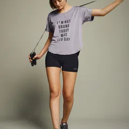 mkh Women Graphic Print Crew Neck Polyester Purple T-Shirt image 5