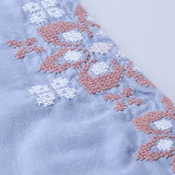 msgb fashion Casual Roll Up Sleeves Embroidered Women Blue Top image 4