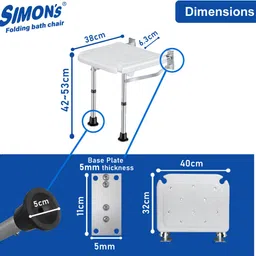 simon's Folding wall bath bench with adjustable legs for senior citizens Shower Chair image 4