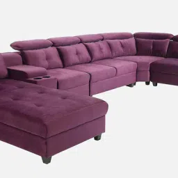 woodsworth from pepperfry Impero Velvet Corner Sofa in Plum Purple Colour in C Shape image 4